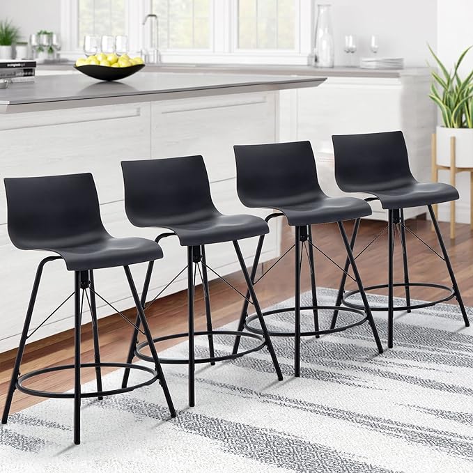 annjoe Swivel Bar Stools Metal Counter Height Stools Plastic Seat Chairs Set of 4 for Indoor Outdoor Home Kitchen Business (24" Black)