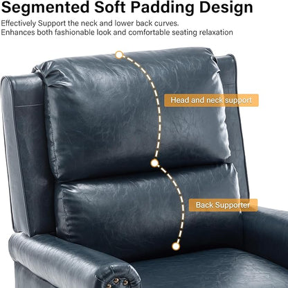 Faux Leather Recliner Chair, Modern Pushback Armchair with Adjustable Backrest & Footrest for Bedroom, Living Room,Dark Blue,1 SEAT