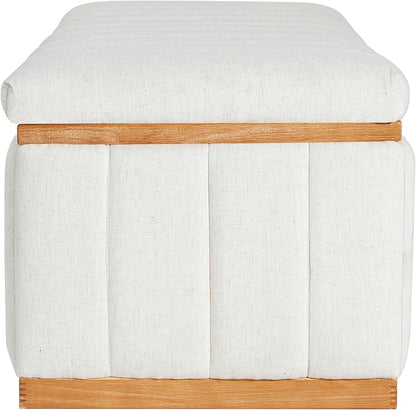 Christopher Knight Home Kira Living Room Ottoman with Storage, Linen Upholstered Storage Ottoman Bench with Channel-Tufted Design, Wood Frame Sofa Foot Stool, Bedroom End of Bed Bench, Beige
