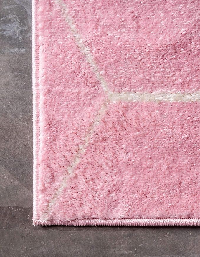 Unique Loom Trellis Frieze Collection Area Rug - Geometric (6' Square, Light Pink/ Ivory)