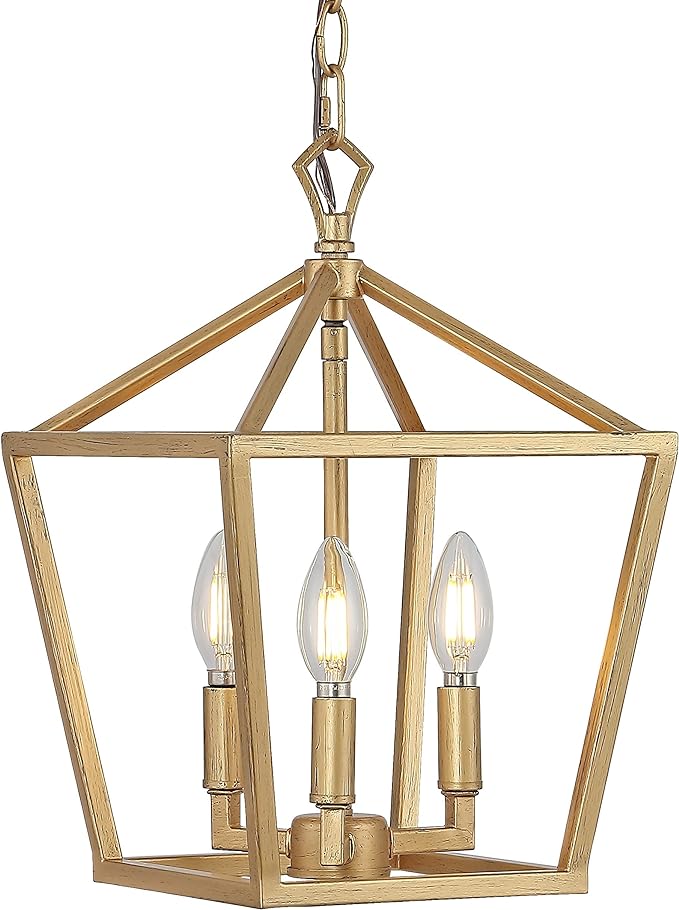 JONATHAN Y JYL7601B Pagoda Lantern Dimmable Adjustable Metal LED Pendant Classic Traditional Farmhouse Dining Room Living Room Kitchen Foyer Bedroom Hallway, 10 in, Antique Gold