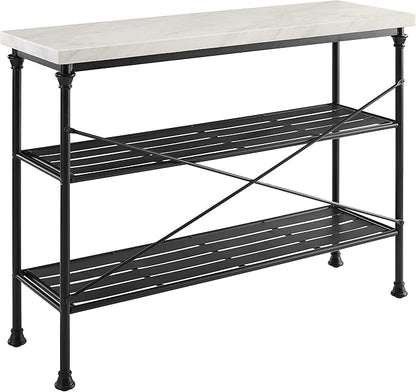 Crosley Furniture Madeleine Sofa Console Table with Storage Shelves for Hall, Entryway, or Living Room, Steel with Faux Marble Top