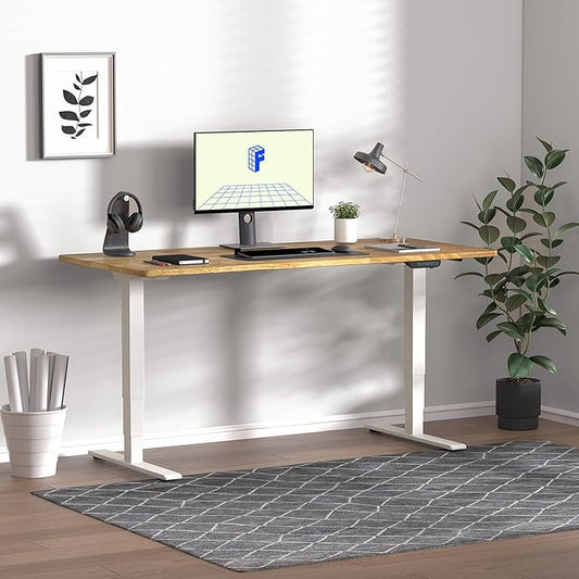 FLEXISPOT E6 MAX Solid Wood 71x30 Inch Dual Motor 3-Stage Heavy Duty Standing Desk, 330lbs Weight Capacity, Height Adjustable Desk w/Cable Management & Wheels(Butcher Block Rubberwood + White Frame)