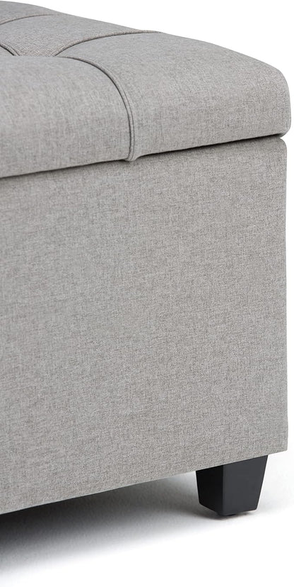 SIMPLIHOME Sienna Storage Ottoman Bench - 33 inch Wide Upholstered Linen Look Fabric Rectangle Storage Ottoman Bench in Fawn Brown, Transitional Tufted Ottoman for Living Room with Lift Top