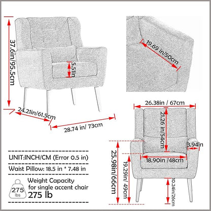 Accent Chair, Comfy Upholstered Living Room Chairs with High Tufted Backrest and Pillow, Wingback Reading Chair with Solid Wood Legs for Bedroom/Office, Chenille Fabric, Olive Green