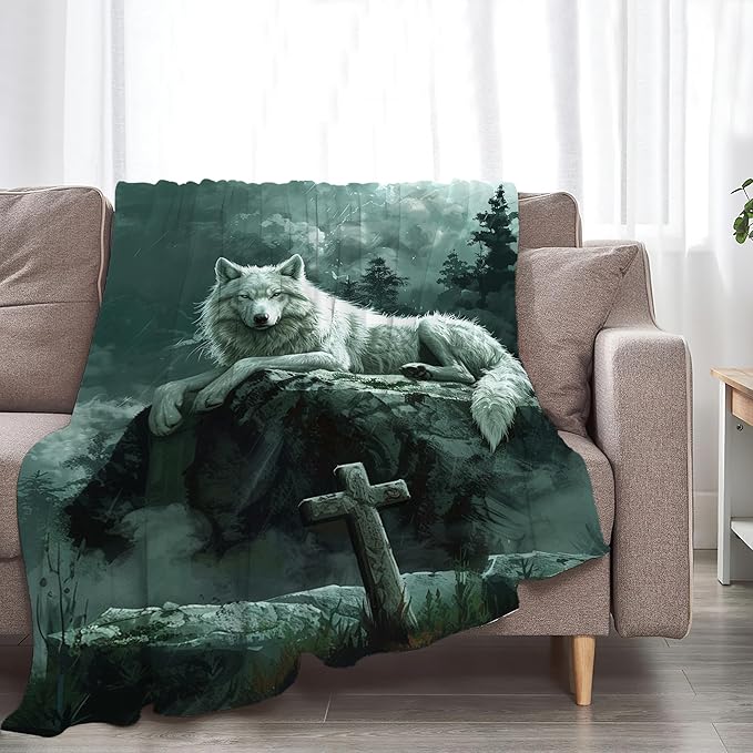 Christian Wolf Throw Blanket - Soft, Warm & Cozy Fleece for Women & Men - 80"x60"