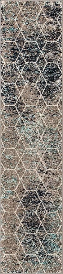 Unique Loom Trellis Frieze Collection Area Rug - Geometric (2' x 8' 8" Runner, Blue Multi/ Ivory)