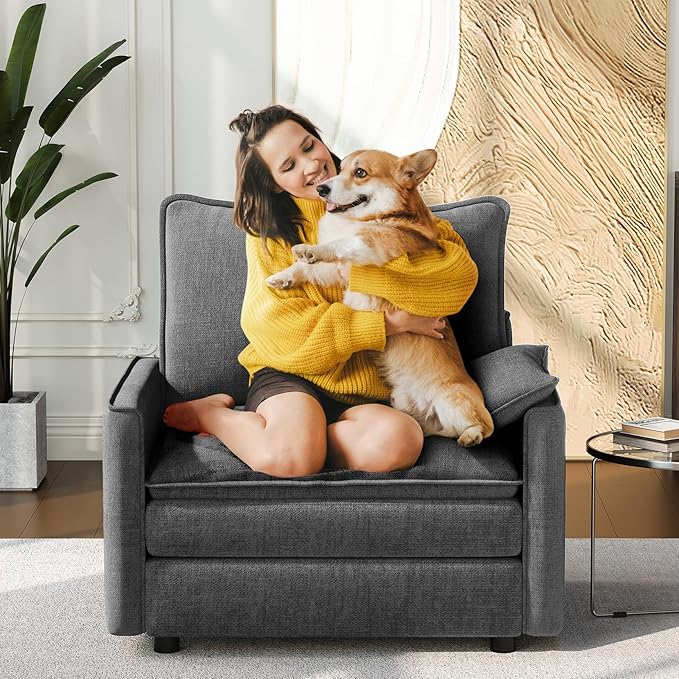 Vesgantti 40" Single Seat Sofa, Comfy Cloud Couch Deep Seat Upholstered Couch Chenille Modern Sofa with Armrest Pillow, Easy Assembly for Living Room, Bedroom and Apartment, Gray