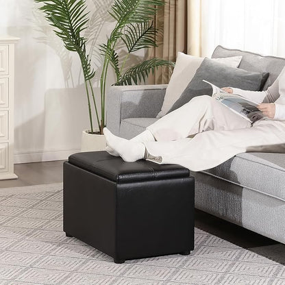 Adeco 22 Inches Storage Ottoman Bench, Non-Folding End of Bed Foot Rest Stools Ottoman with Thicker Foam Padded Seat, Upholstered Storage Chest for Living Room, Entryway, Bedroom