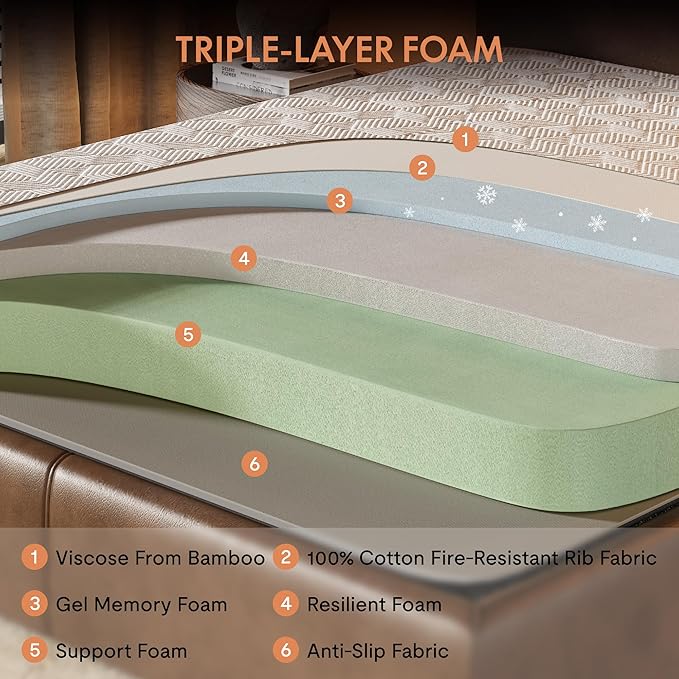 FLEXISPOT 12'' Twin XL Size Cooling Gel Memory Foam Mattress, Viscose from Bamboo, Medium Firm, 10-Year Warranty, Mattress-in-A-Box, Certi-PUR & Oeko-TEX Certified, Washable, Fire-Resistant.