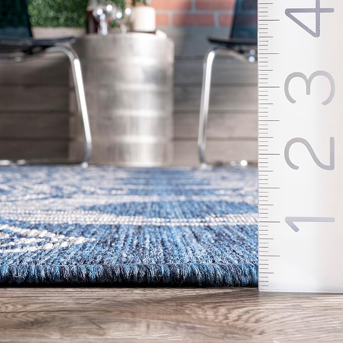 nuLOOM 4' x 6' Outdoor Tribal Geometric Area Rug, Stain Resistant, Weather Resistant, High Traffic, Patio, Balcony, Outside, Ranya Blue