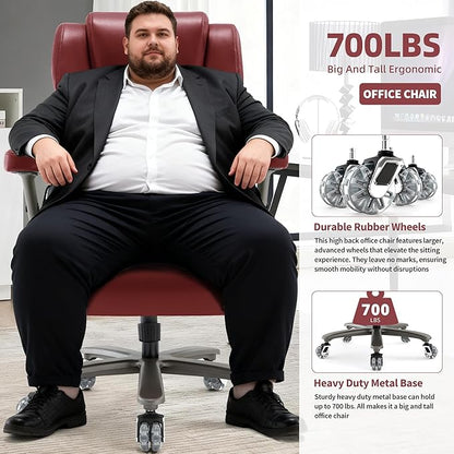Big and Tall Office Chair 700lbs- Large High Back Executive Computer Desk Chair with 3D Flip-Up Arms, Adjustable Lumbar Support, Extra Wide Plus Size Seat, Heavy Duty Metal Base & Quiet Rubber Wheels