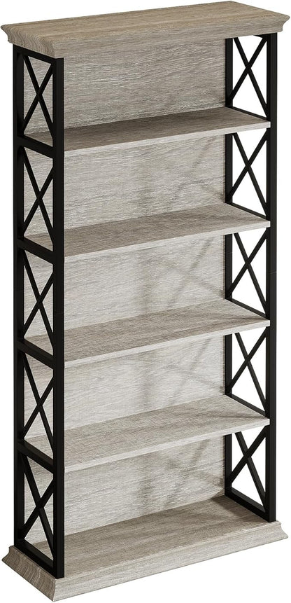Tribesigns 71-Inch Tall Bookcase, 5-Tier Industrial Metal Bookshelf, Large Etagere Bookcases and Bookshelves, Freestanding Display Shelves for Living Room, Bedroom, Gray and Black (Set of 2)