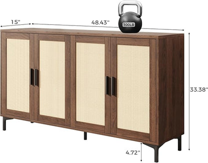 JASIWAY Sideboard - Kitchen Buffet Cabinet with Rattan Decorated Doors, Accent Sideboard Cabinet with Doors, Coffee Bar Cabinets Rattan Buffet Cabinets with Storage