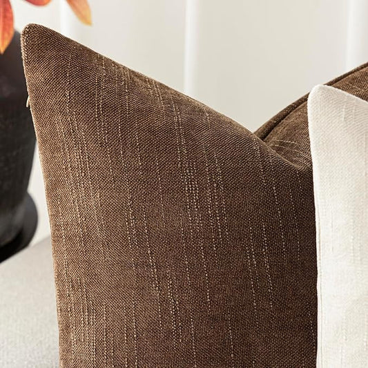 Foindtower Set of 2 Textured Chenille Throw Decorative Pillow Covers Square Accent Solid Cushion Cover Neutral Farmhouse Lumbar Pillow Case for Couch Sofa Bedroom Living Room 12x24 Inch,Dark Bronze