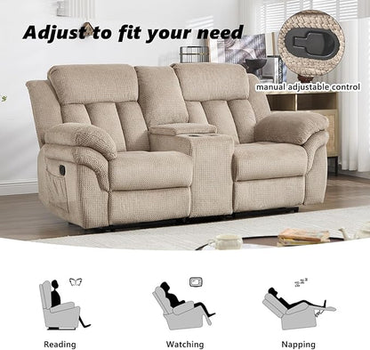 CANMOV Recliner Sofa Set, Manual Recliner Loveseat with Overstuffed Armrest for Living Room,Bedroom Furniture,Office,2 Seat Light Brown