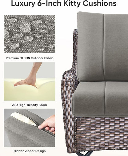 Luxury 24x24x6 Inch Kitty Patio Chair Cushions Set of 3 - Memory Foam Deep Seat Water-Resistant Patio Cushion for Dining Rocking Swivel Chairs Loveseat 3-Seater Sectional Sofa - Grey
