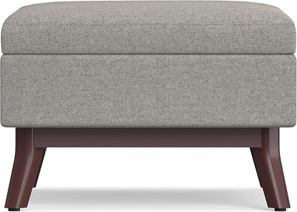 SIMPLIHOME Owen 34 inch Wide Mid Century Modern Rectangle Coffee Table Storage Ottoman in Cloud Grey Polyester Fabric, Assembled, For the Living Room, Entryway and Family Room