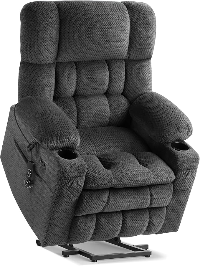 Tami Tami Dual Motor Power Lift Chair Recliner for Elderly with Massage and Heat, Infinite Position Electric Lift Recliner with Adjustable Headrest, USB (T6015 - Plush Fabric, Medium, Dark Gray)