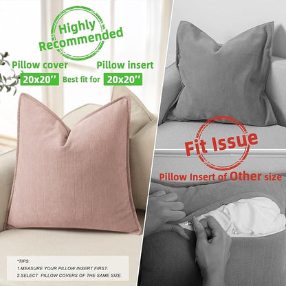 ZWJD Dusty Pink Pillow Covers 20x20 Set of 2 Chenille Throw Pillow Covers with Elegant Design Soft and Luxurious Decorative Throw Pillows for Couch, Bed, and Home Decor