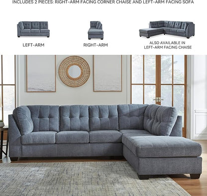 Signature Design by Ashley Marleton Contemporary Right-Arm Facing Tufted 2-Piece Sectional with Chaise and Loose Seat Cushions, Blue