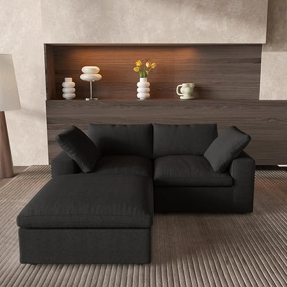 Cloud Couch Modular Sectional Sofa with Storage Ottoman,L Shaped Couch for Living Room,80.3" inch Down Filled 3 Seater Convertible Sectional Sofas for Office Apartment (Black)