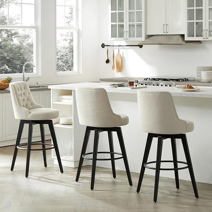 Watson & Whitely Bar Stools, 360° Swivel Upholstered Bar Stool with Back, 30" H Bar Height Barstools, Set of 2, Performance Fabric in Linen