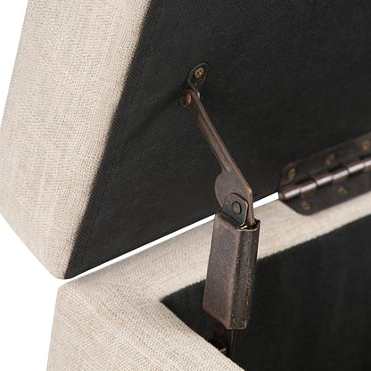 SIMPLIHOME Hamilton 48 inch Wide Transitional Rectangle Storage Ottoman in Natural Linen Look Fabric, Assembled, For the Living Room, Entryway and Family Room