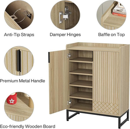 Tribesigns Shoe Cabinet with Doors,Natural 5 Tiers Shoe Storage Cabinet for Entryway, 25 Pairs Wooden Shoe Rack Cabinet, Modern Shoe Organizer Storage for Living Room, Bedroom, Hallway, Closet