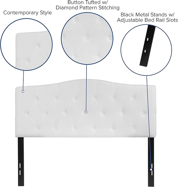 BizChair Arched Button Tufted Upholstered Full Size Headboard in White Fabric