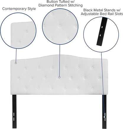 BizChair Arched Button Tufted Upholstered Full Size Headboard in White Fabric