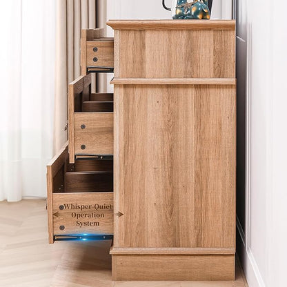 Dresser for Bedroom with 7 Drawers, 55" Wide Dresser for Storage and Organization, Farmhouse Chest of Drawers for Living Room, Closet, Hallway, Natural