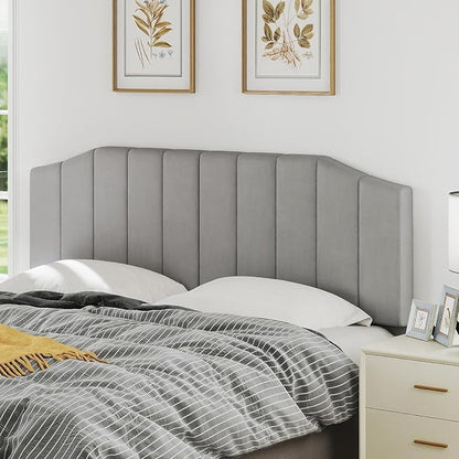 King Size Headboard Only, Velvet Upholstered Headboard King/California King Size Wall Mount and Bed Frame Mount, Featuring High-Density Sponge Padding Easy Assembly Comfort Style-Light Gray