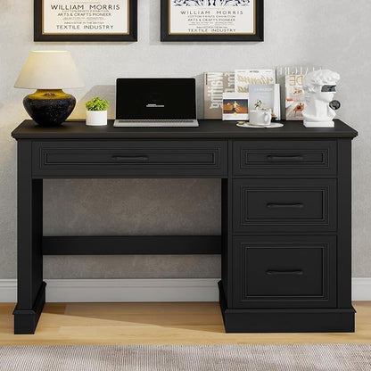 Vabches Farmhouse 47" Executive Desk, Computer Desk with Drawers and File Drawer, Workstation Computer Desk with Charging Station for Home Office, Study,Pure Black.