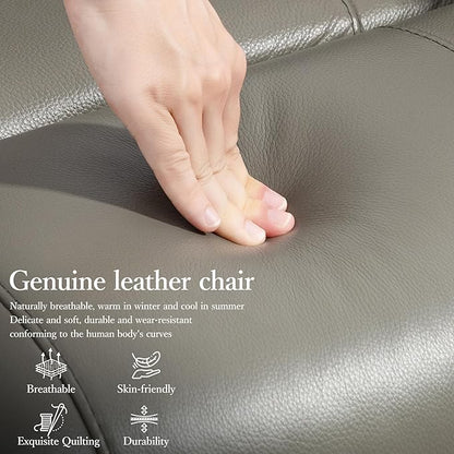 Genuine Leather Power Swivel Recliner Chair, Glider Electric Rocking Chair for Adults. Nursery Rocker Sofa Chair with Adjustable Headrest for Living Room. Wireless Charging/Type-C&USB, Grey