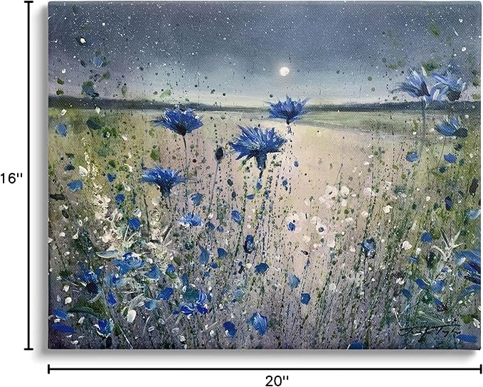 Stupell Industries Blooming Blue Flowers Night Moon Canvas Wall Art, Design by Jennifer Taylor Art
