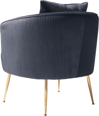 Art Leon Accent Chair Set of 2, Modern Velvet Upholstered Armchairs, Living Room Side Chairs Barrel Chairs with Golden Metal Legs, Gray