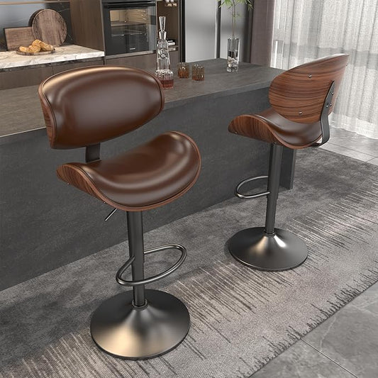 Bar Stools Modern Swivel Bar Chairs, Barstools Counter Height with Backrest for Bar, Kitchen, Dining Room, Brown