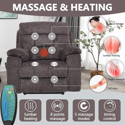 Power Lift Chair Lay Flat Recliner Infinite Position Electric Dual Motor Stand Up Lift Chair with Massage and Heat for Adults,Heavy Duty Recliners with 2 Remote Controls and Two Cup Holders