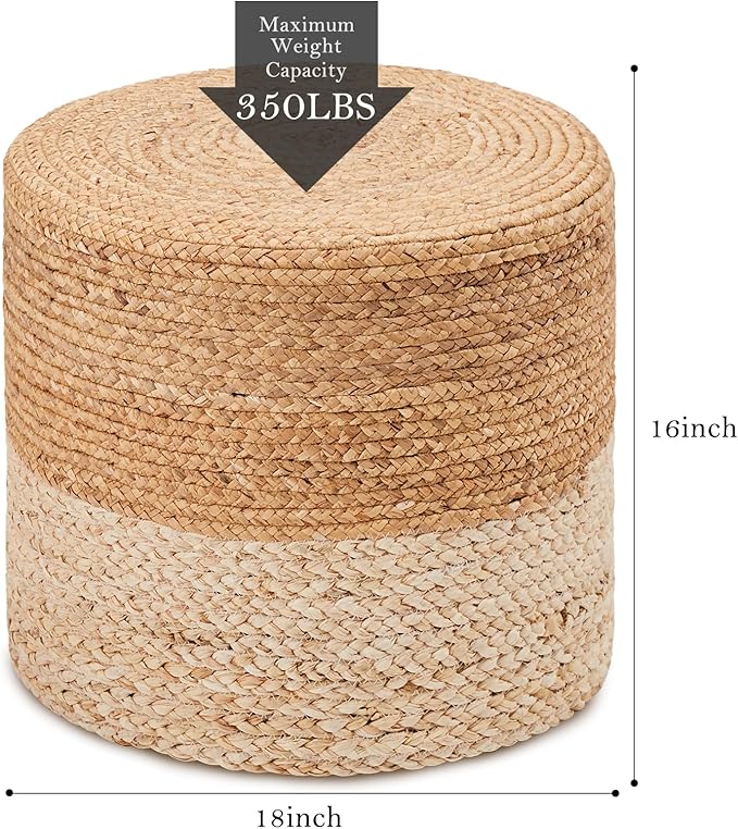 Wimarsbon 18'' Pouf Ottoman, Natural Braided Poof, Round Poufs, Rustic Handweave Lounge Pouffe, Boho Footrest Stool for Bedroom, Accent Table or Seat for Patio, Living Room