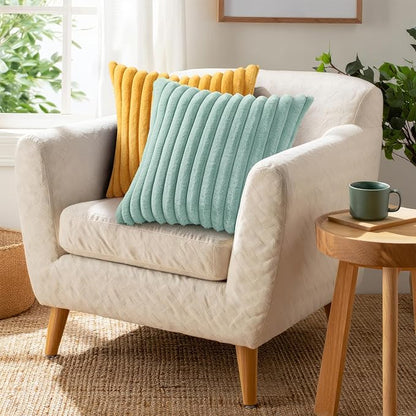 Pallene Faux Fur Plush Throw Pillow Covers 24x24 Set of 2, Luxury Soft Fluffy Striped Decorative Pillow Covers for Sofa, Couch, Living Room, Aqua