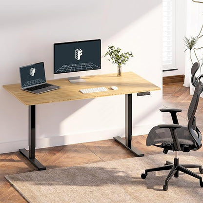 FlexiSpot E6 Bamboo 3-Stage Dual Motor 72 x 30 Electric Standing Desk Sit Stand Up Desk, Holds 220 lbs, Adjustable Height w/ Memory Presets, Solid Bamboo Desktop & Black Frame, Ships in 2 Boxes