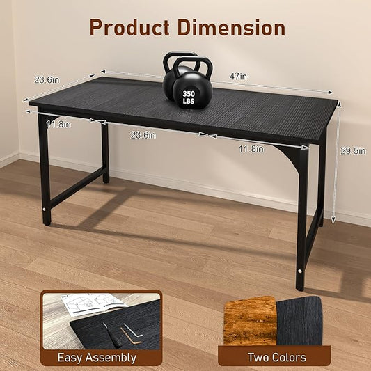 StarGraph Home Office Desks 47 Inch Large Office Desk with Sturdy Metal Frame Modern Computer Desk Gaming Study Writing Work from Home Desks, Black