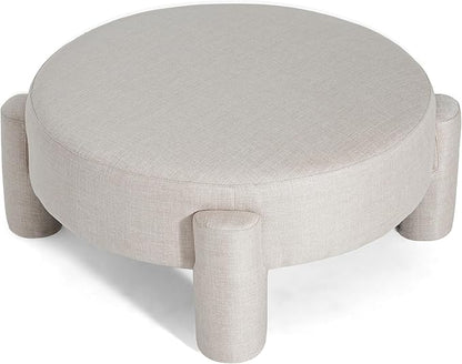 Christopher Knight Home Chobi Round Fully Ottoman Foot Stool, Pouf Footstool Ottoman Seat, Fabric Upholstered Foot Chair, Round Footrest, Modern Side Table for Living Room Bedroom Home Decor, Beige
