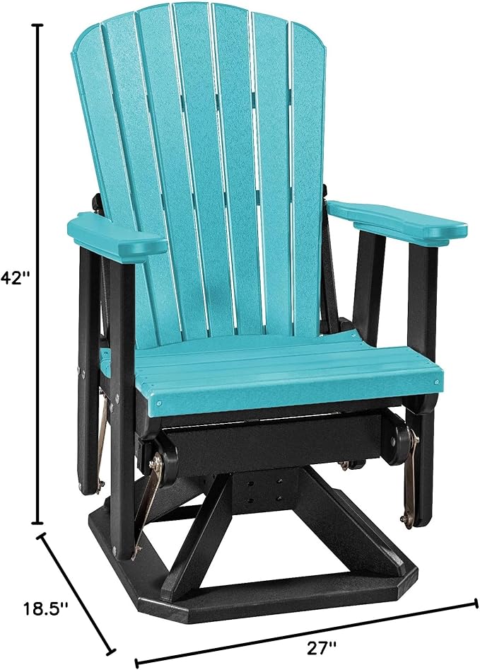 DutchCrafters Slat Fan Back Poly Adirondack Swivel Glider Outdoor Patio Chair (Black & Aruba Blue)