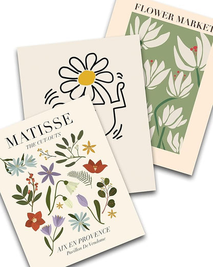 Abstract Matisse Wall Art Decor,Unframed Flower Market Print Posters Set of 3,12x16in Green Quality Canvas Paintings for Home Decoration in Bathroom,Living Room,Bedroom