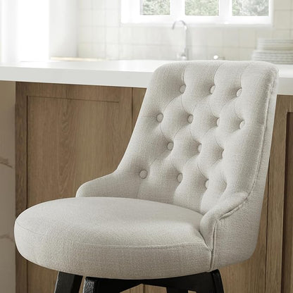 Watson & Whitely Modern Swivel Bar Stools, Performance Fabric Upholstered Counter Height Bar Stools with Back, Solid Wood Legs, 26" H Seat, Set of 2, Linen