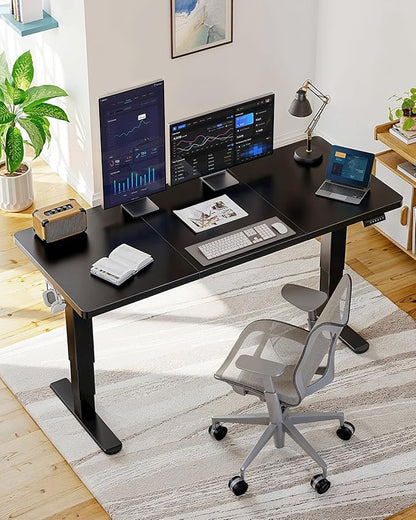 HUANUO 71x35 Inch 3-Stage Legs Electric Standing Desk, Large Height Adjustable Office Desk with Brushless Motor, Stand Up Desk with 4 Memory Presets & 2 Hooks, Computer Desk for Home Office, Black