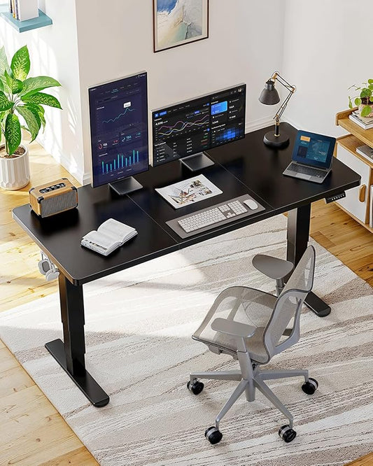 HUANUO 71x35 Inch 3-Stage Legs Electric Standing Desk, Large Height Adjustable Office Desk with Brushless Motor, Stand Up Desk with 4 Memory Presets & 2 Hooks, Computer Desk for Home Office, Black