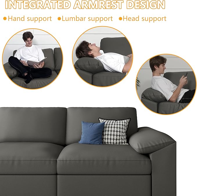 EASE MOOSE Large Faux Leather Sectional with Ottoman, Oversized Modular Couch, Modular Sectional Sofa with Deep Seat, Scratch Resistant Faux Leather Material, U Shaped Couch for Big Spaces, Grey